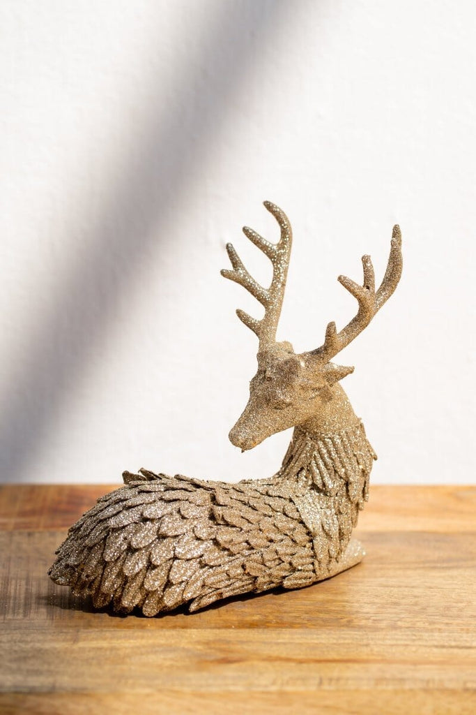 Bronze Sitting Sparkling Deer Decor