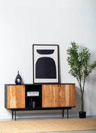 Blake Slat Wooden Sideboard with Black top Homekode 