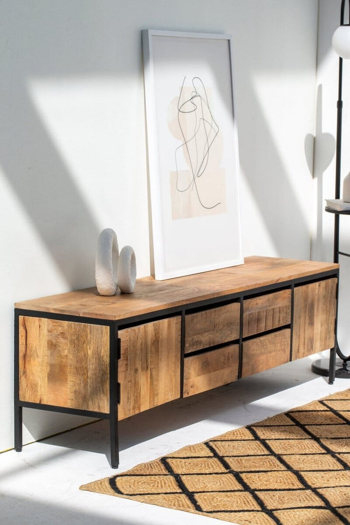 Industrial Mango Wood TV Console with 2 Doors Homekode 