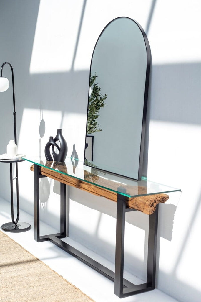 Railway Wood with Glass Top Console Table Homekode 