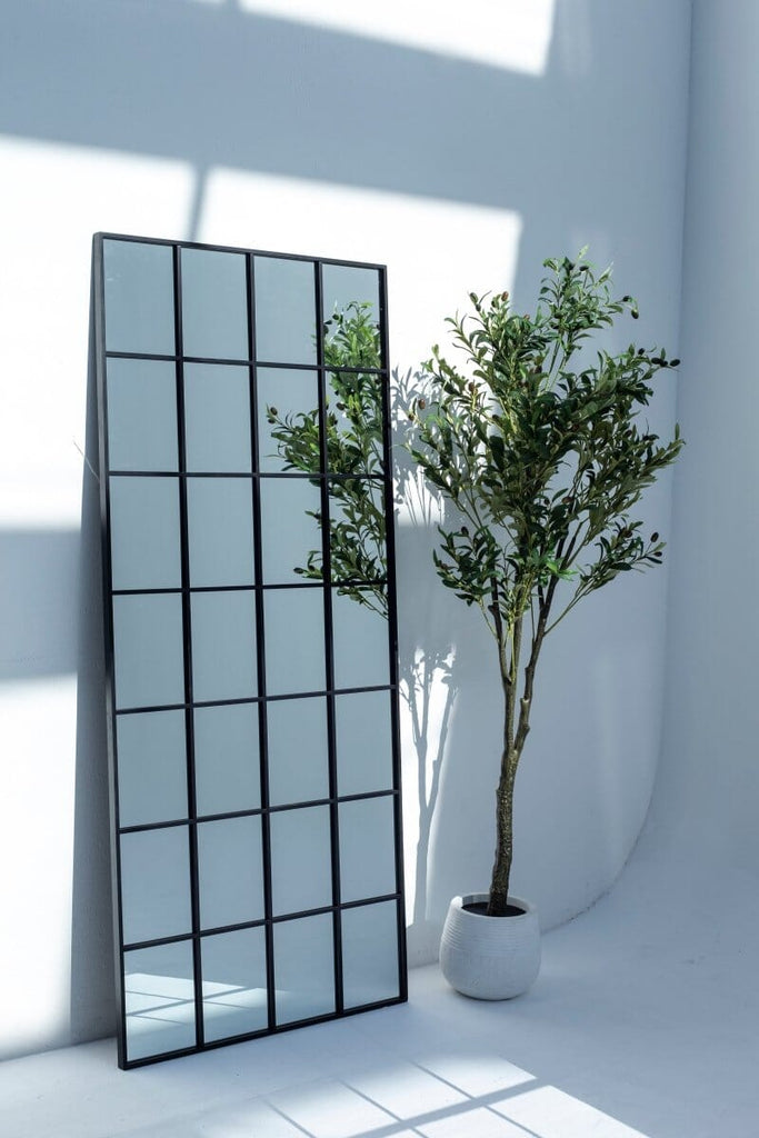 Lavinia Black Rectangular Window Mirror (2 Sizes) Mirrors Homekode 180x80 CM (4 Square Columns) 