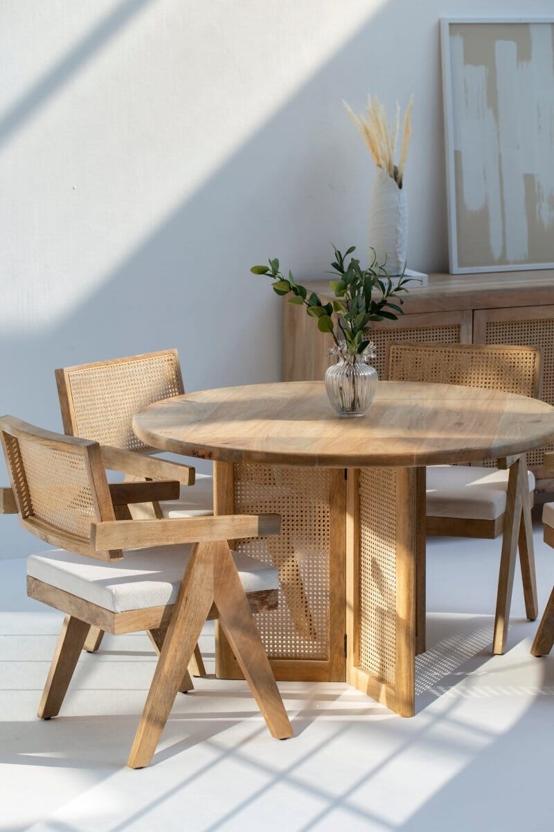 Dublin Harmony Wooden Round Dining Table with Rattan Cross Legs (2 Sizes)