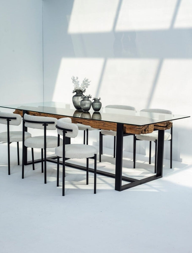 RailWay Wood with Glass Top Dining Table (4 Sizes) ART 