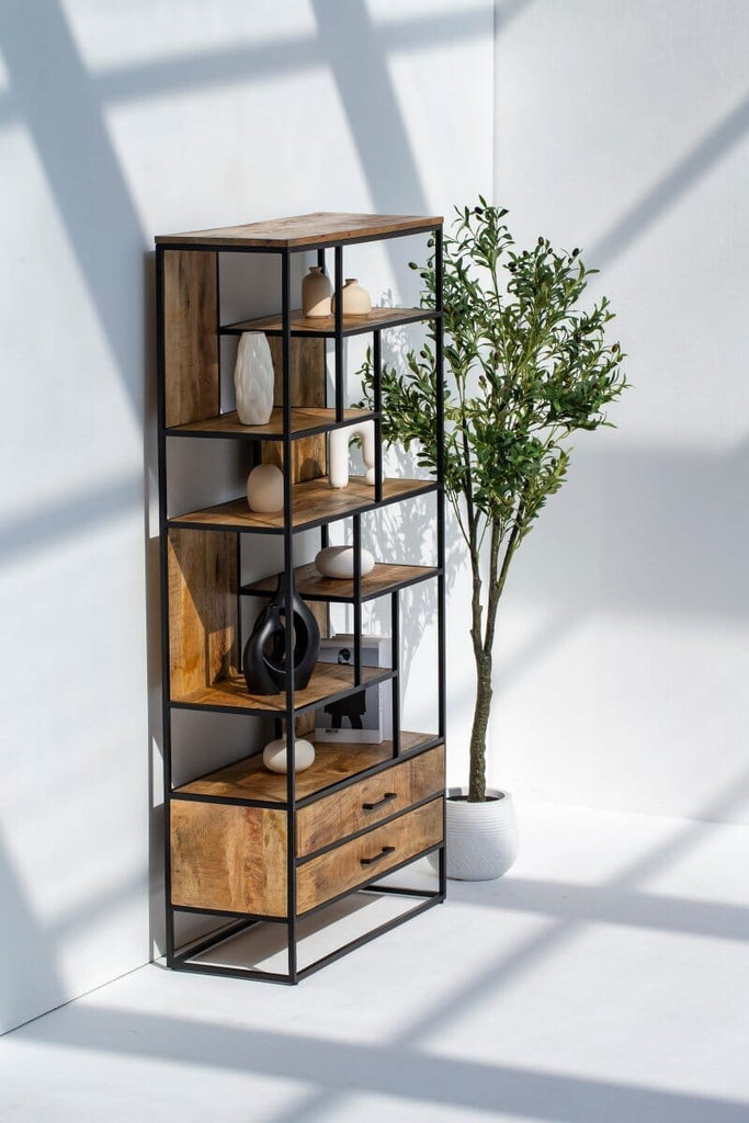 Irida Shelf Unit with Two Drawers Bookcases & Standing Shelves Homekode 