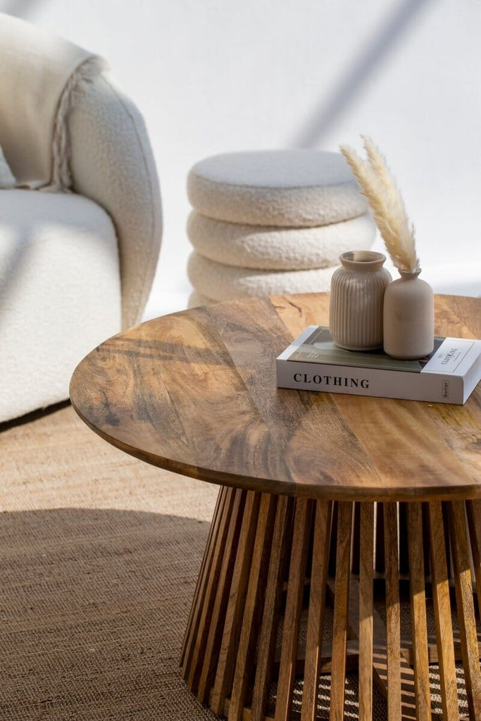 Caramel Single Round Wood Coffee Table Coffee Tables Homekode 