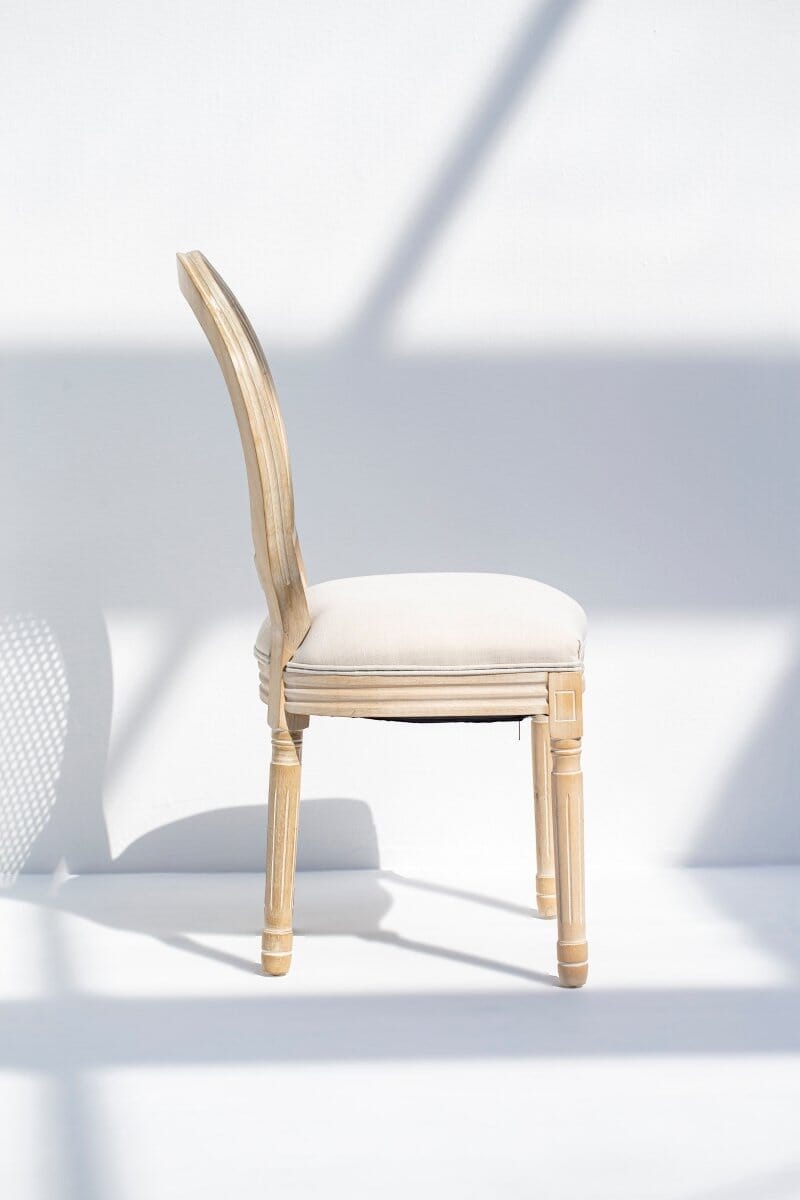 Georgiana Wood Dining Chair with Rattan Back Rest & Off White Seating Chairs Homekode 