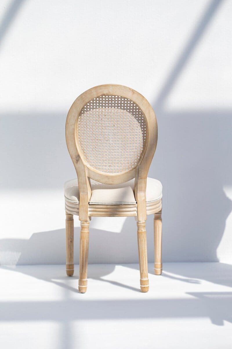 Georgiana Wood Dining Chair with Rattan Back Rest & Off White Seating Chairs Homekode 