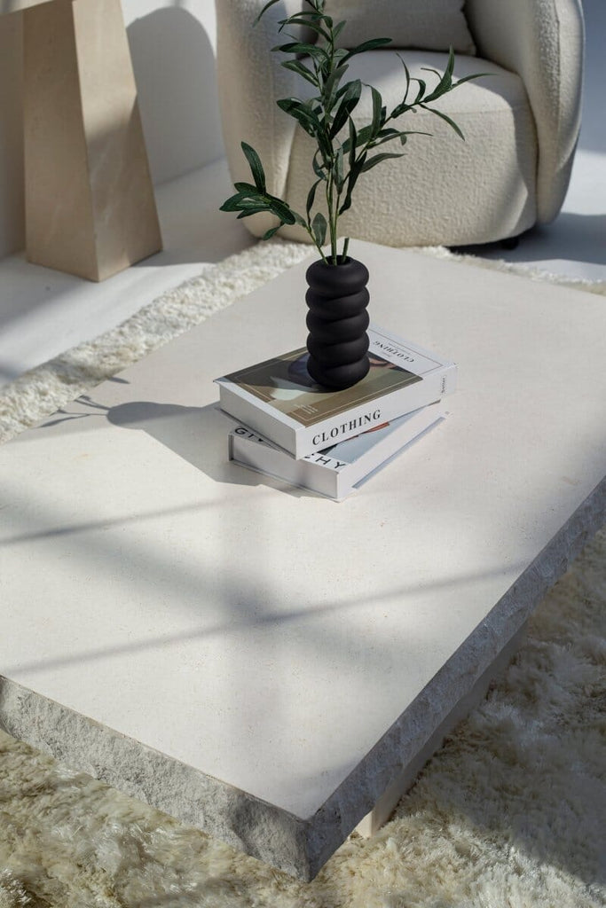 Gala Lime Stone Textured Edges White Coffee Table (3 Sizes) Coffee Tables Homekode 
