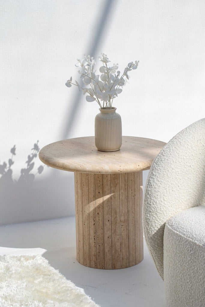 Kendall Round Travertine Side Table Side Table Homekode 