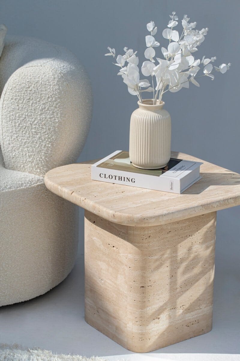 Brynn Square Top with Rounded Corners Travertine Side Table Side Table Homekode 