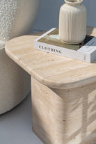 Brynn Square Top with Rounded Corners Travertine Side Table Side Table Homekode 