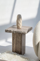 Morgan Grey Travertine Side Table Side Table Homekode 