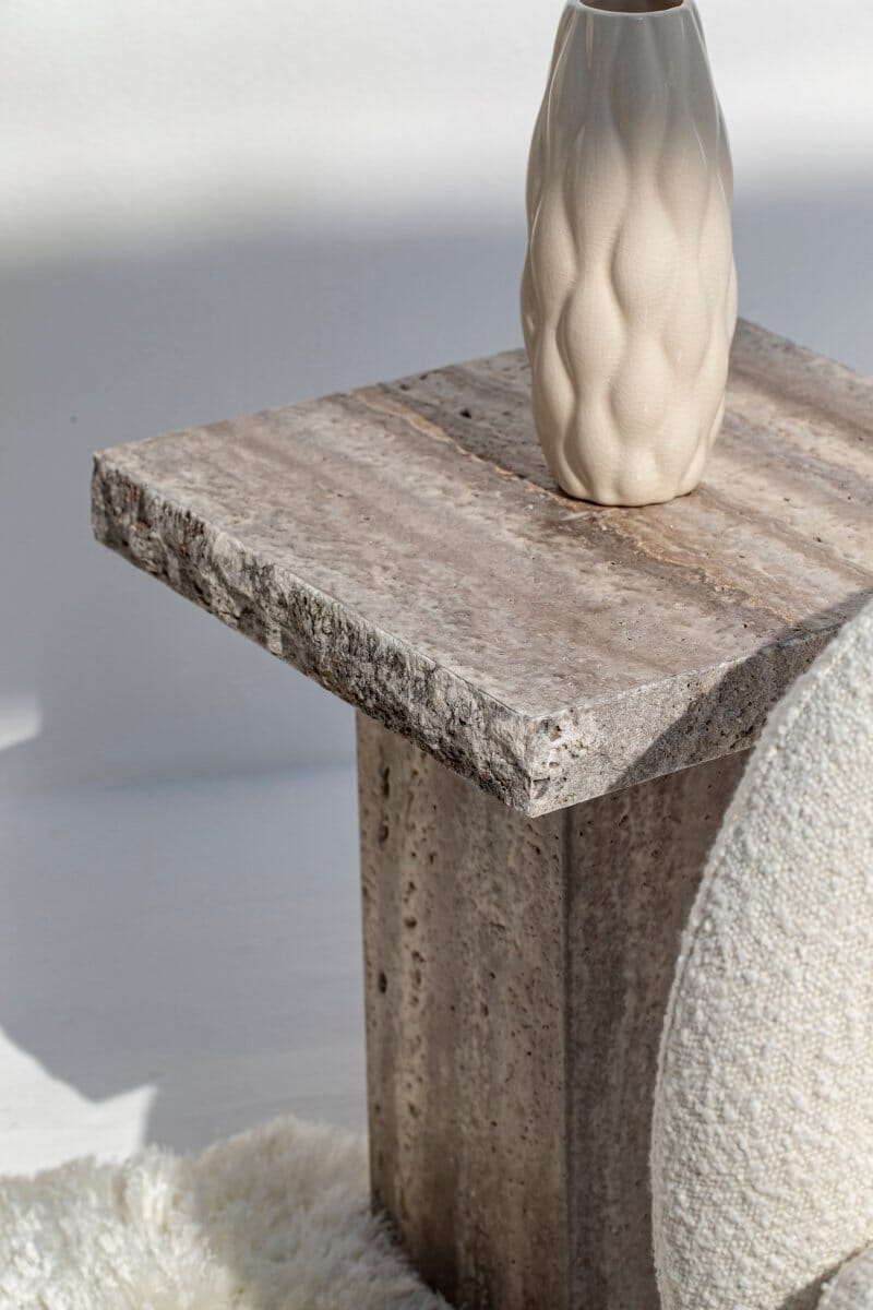 Morgan Grey Travertine Side Table Side Table Homekode 