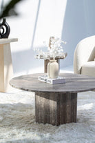 Peyton Grey Travertine Round Coffee Table (3 Sizes) Coffee Tables Homekode 