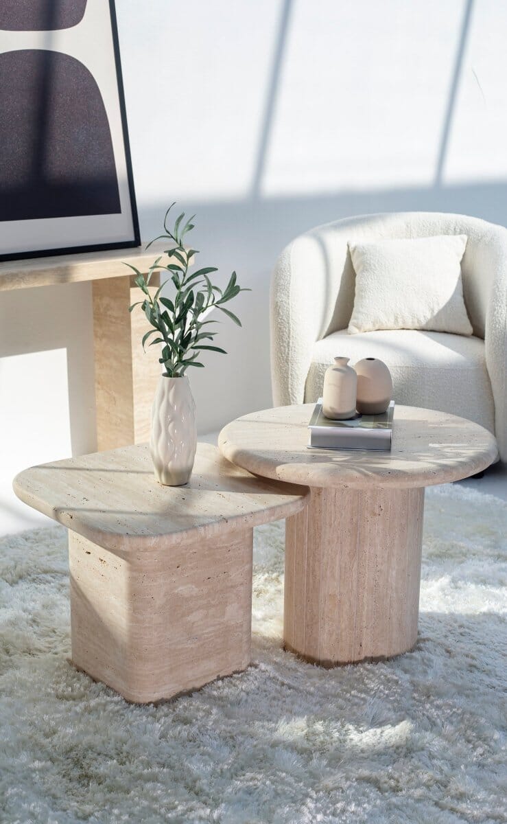 Vanessa Nestine Travertine Coffee Table Side Table Homekode 