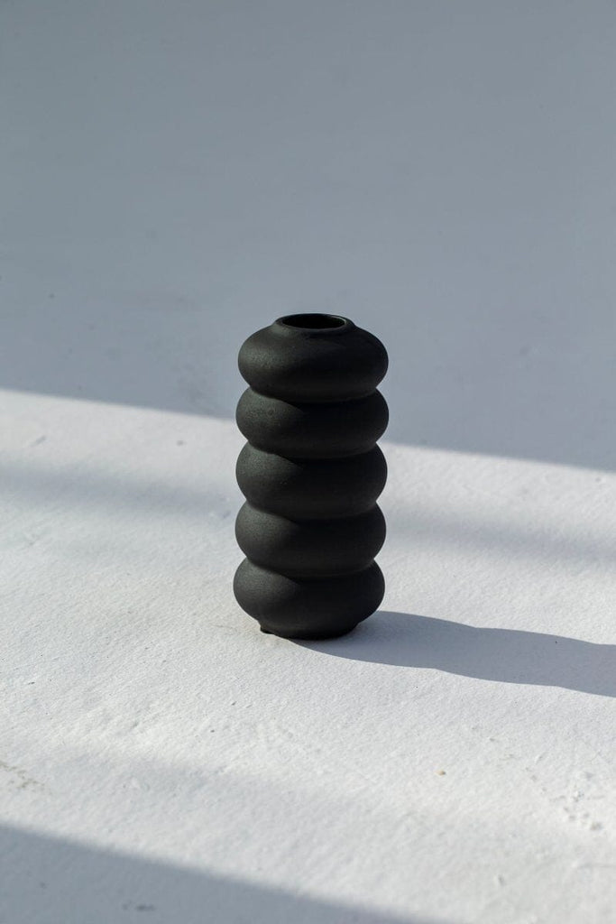 Layered Round Black Ceramic Vase