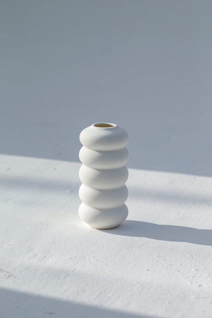 Layered Circles White Ceramic Vase (8x17 CM)