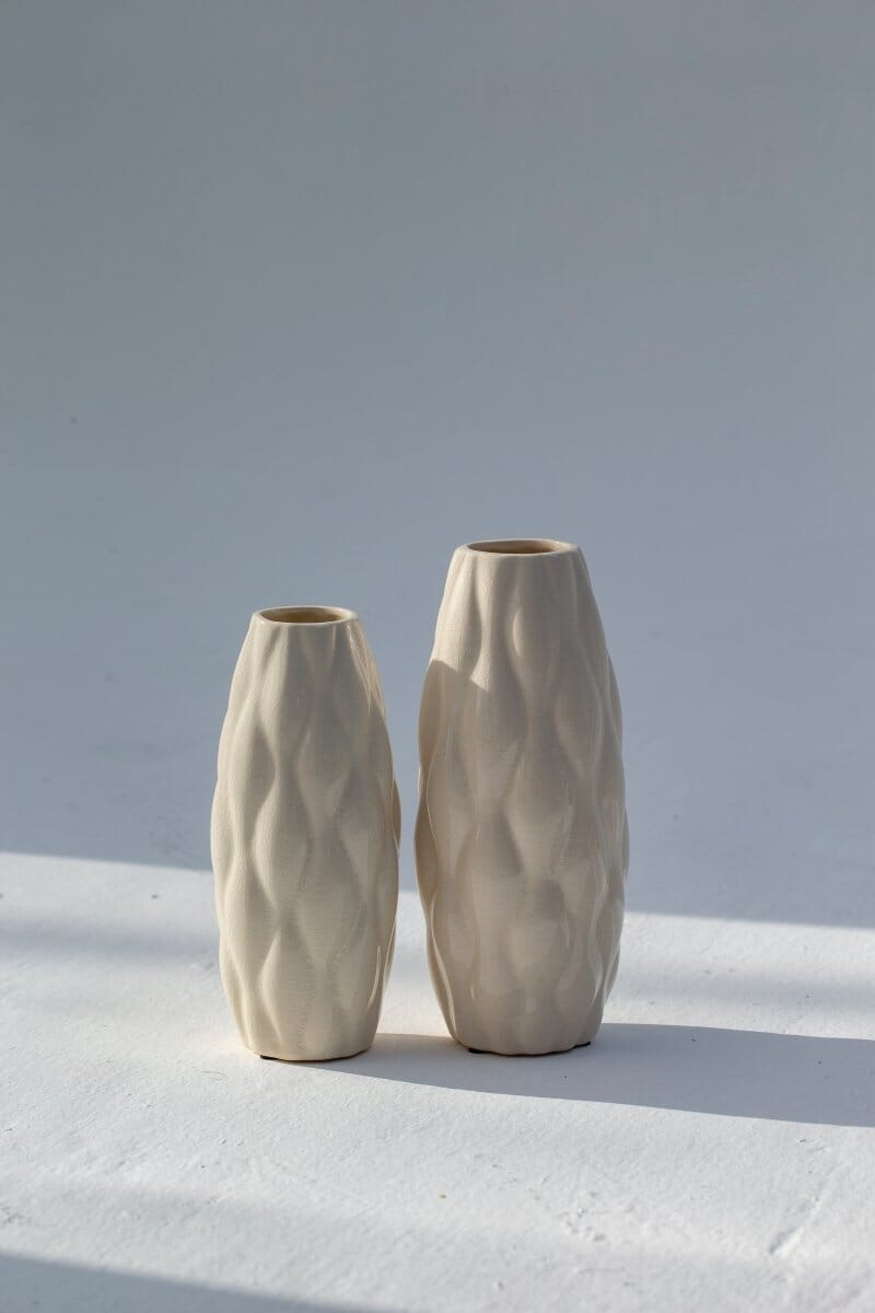 Geometric Light Beige Ceramaic Vase (2 Sizes) Homekode 