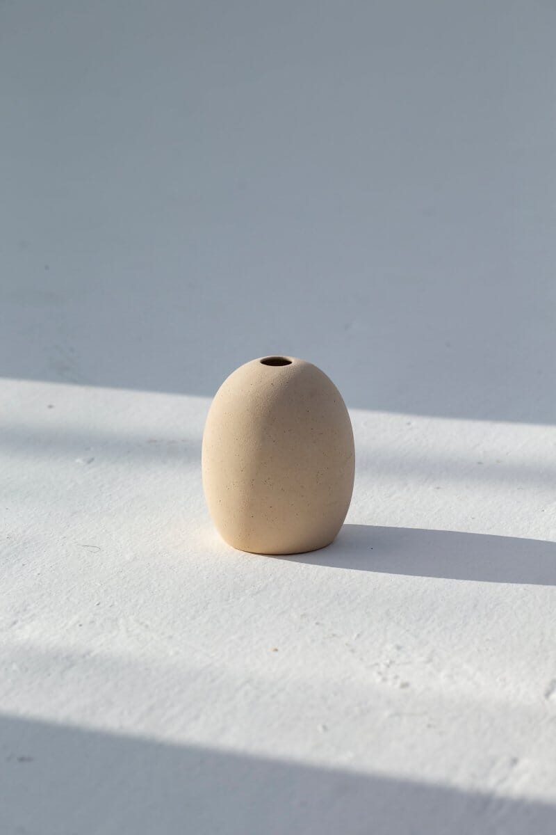 Mini Oval Beige Ceramic Vase (7x9 CM)