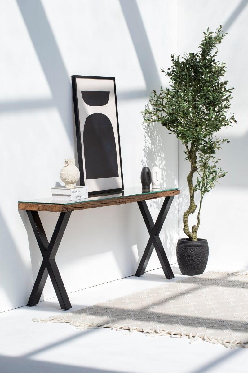 Railway Wood with Glass Top Console Table Homekode 