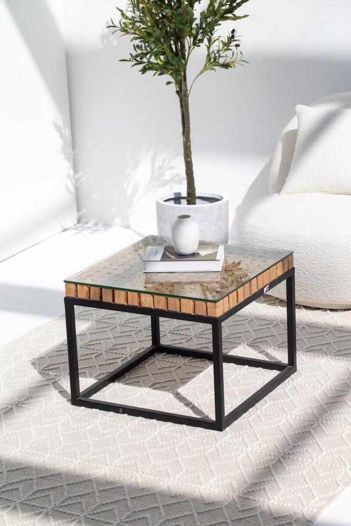 Amos Mango Wood Table with Glass Top Homekode 
