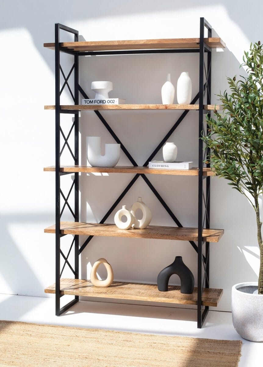 Algar Industrial Mango Wood Bookcase Homekode 