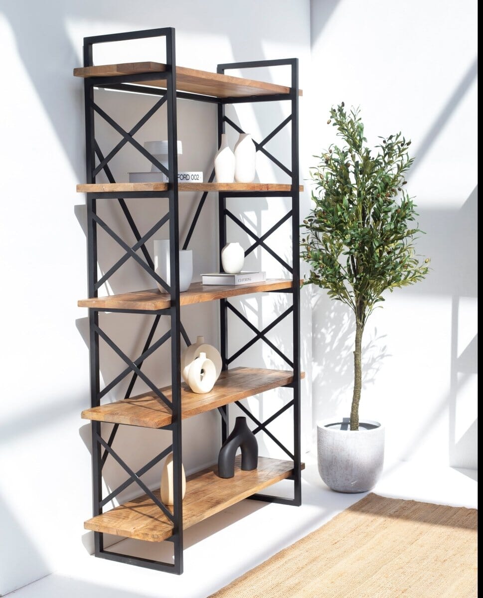 Algar Industrial Mango Wood Bookcase Homekode 