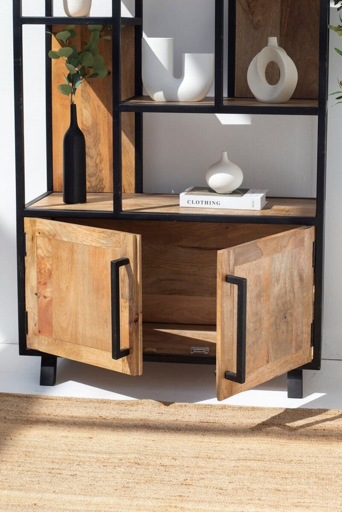 Ardley Industrial Display Mango Wood Cabinet with Shelves Homekode 