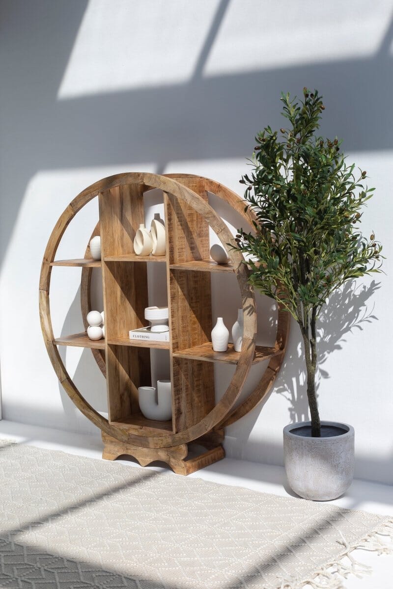 Miles Wooden Round Bookcase Homekode 