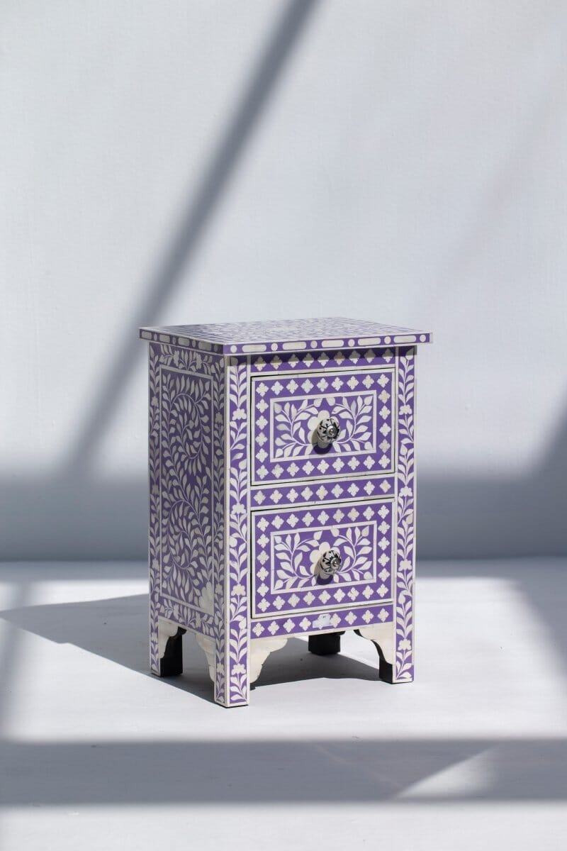 Omnia Purple & White Bone Inlay Side Table Homekode 