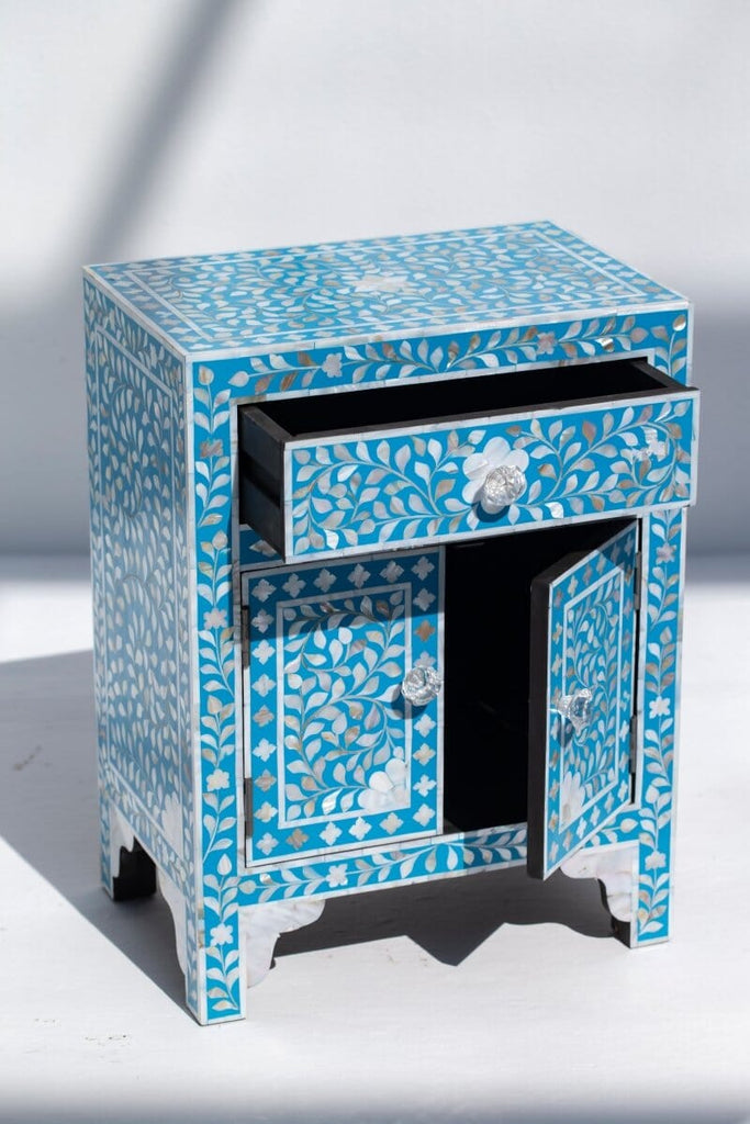 Erica Blue & White Mother of Pearl Side Table Homekode 