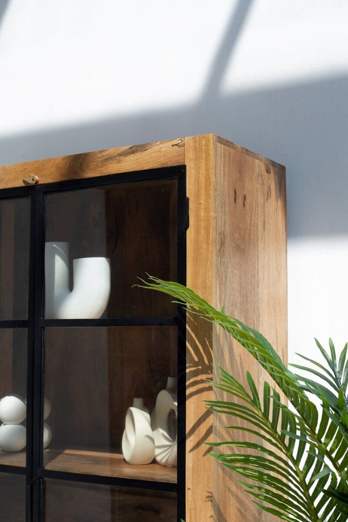 Celeste Industrial Wooden Display Cabinet with Black Metal Doors TWOA 