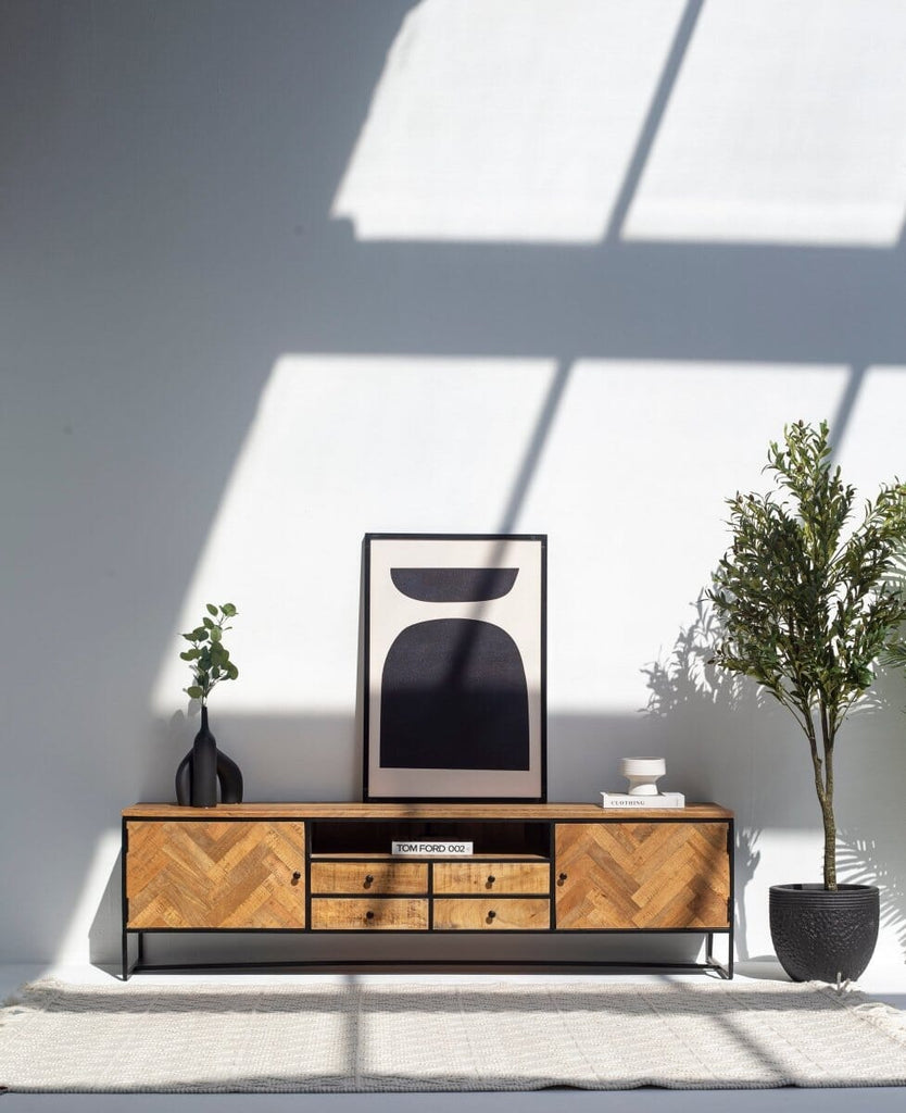 Linea Patterned Wood Media Console (2 Sizes) Homekode 