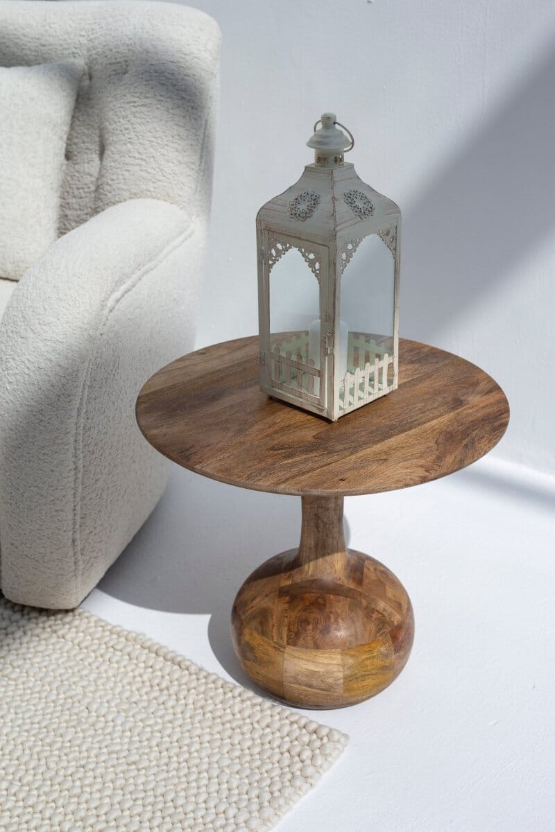 Elio Wooden Round Side Table with Round Base 