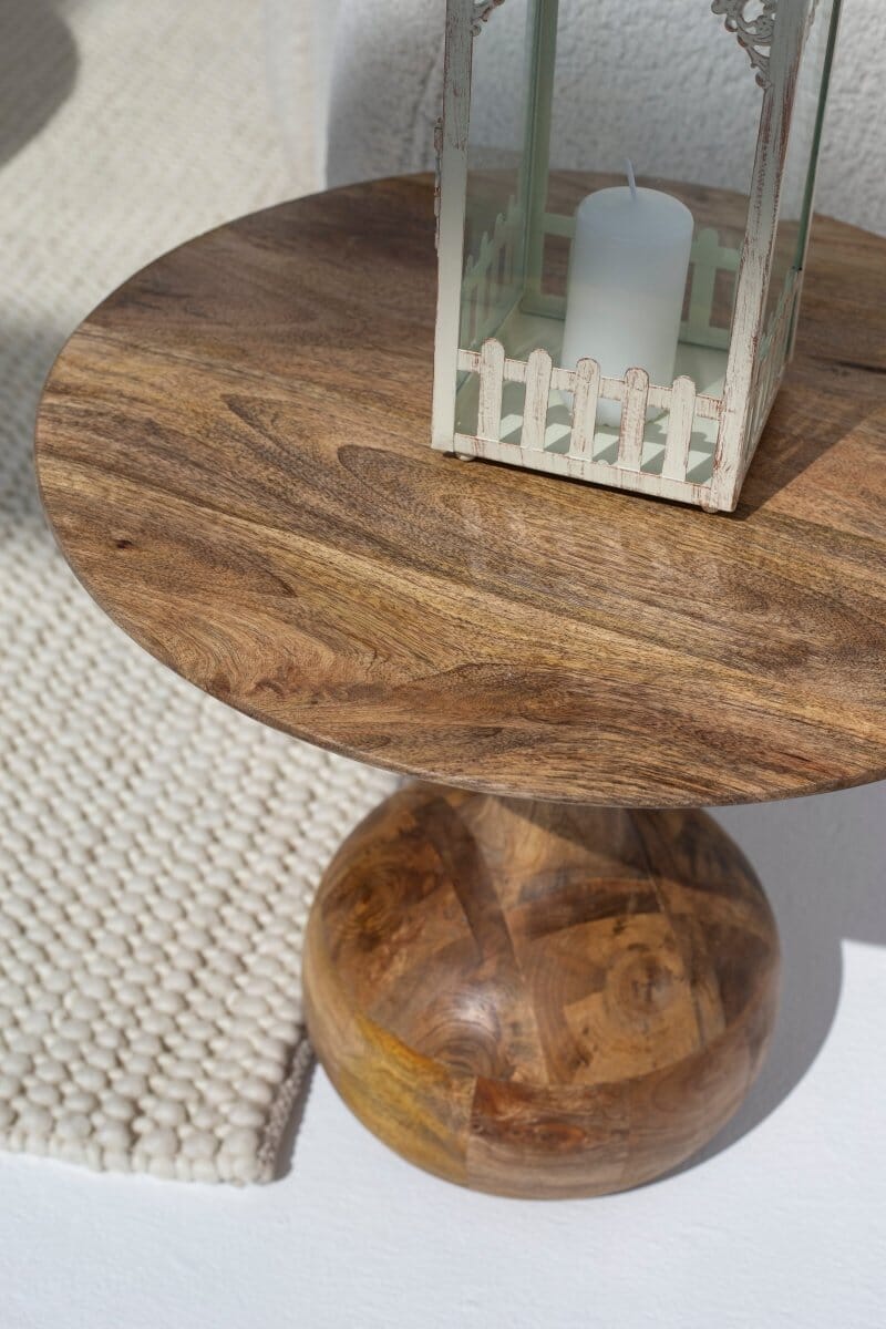 Elio Wooden Round Side Table with Round Base 