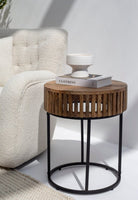 Garcia Wooden Round Side Table With Black Metal Base 