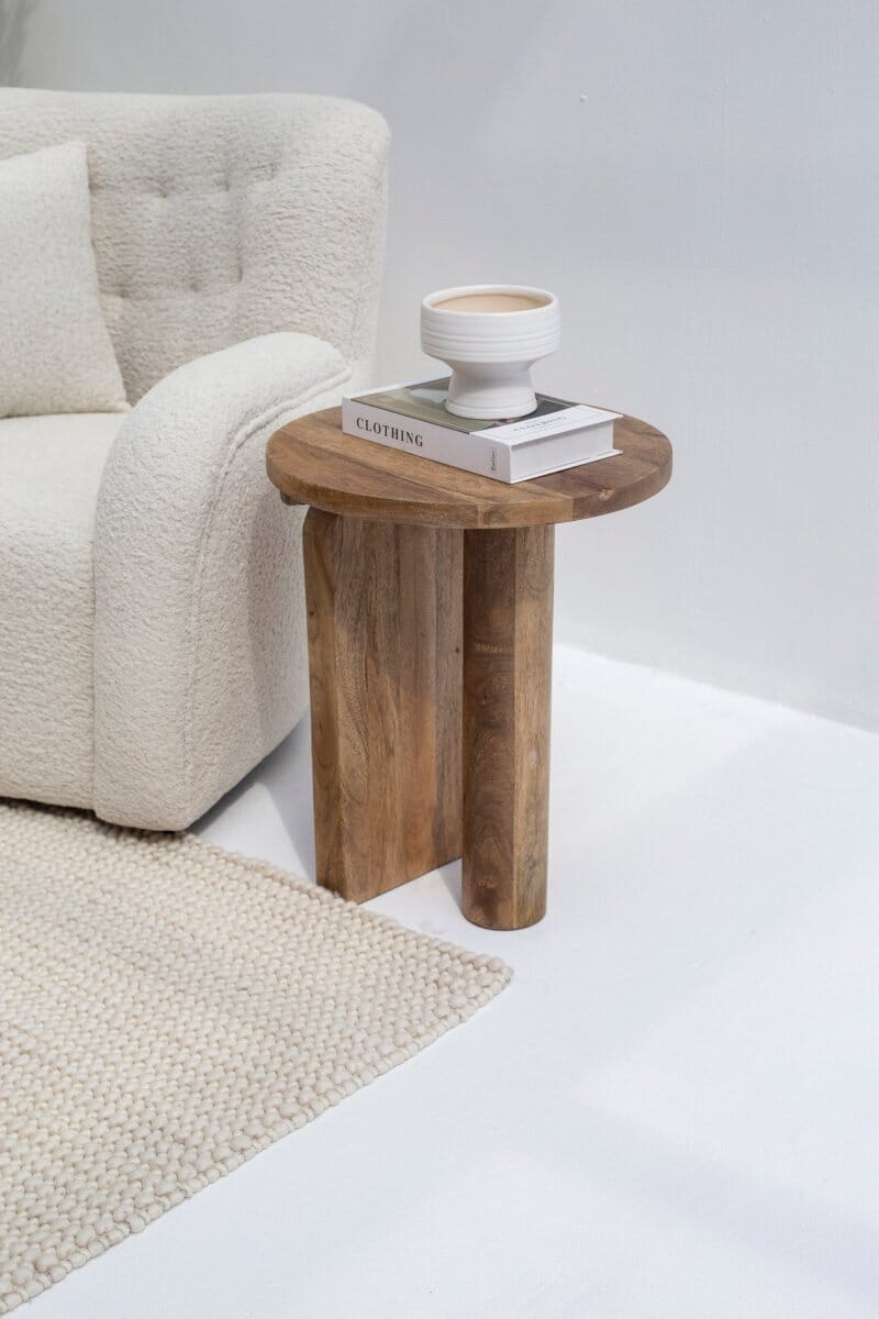 Haldor Wooden Round Side Table With Cross Legs 