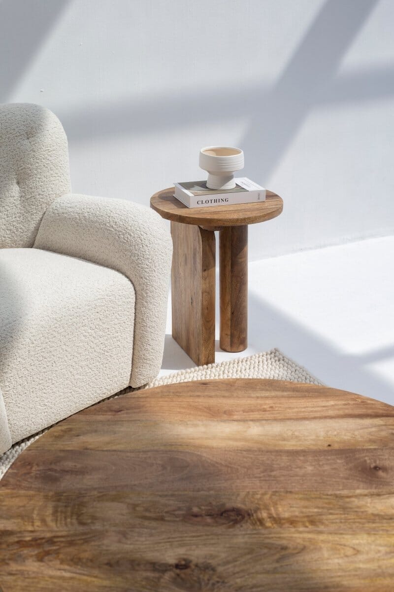 Haldor Wooden Round Side Table With Cross Legs 