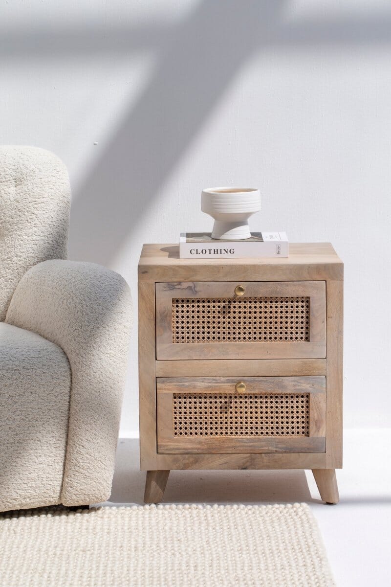 Hana Two Drawer Rattan Side Table