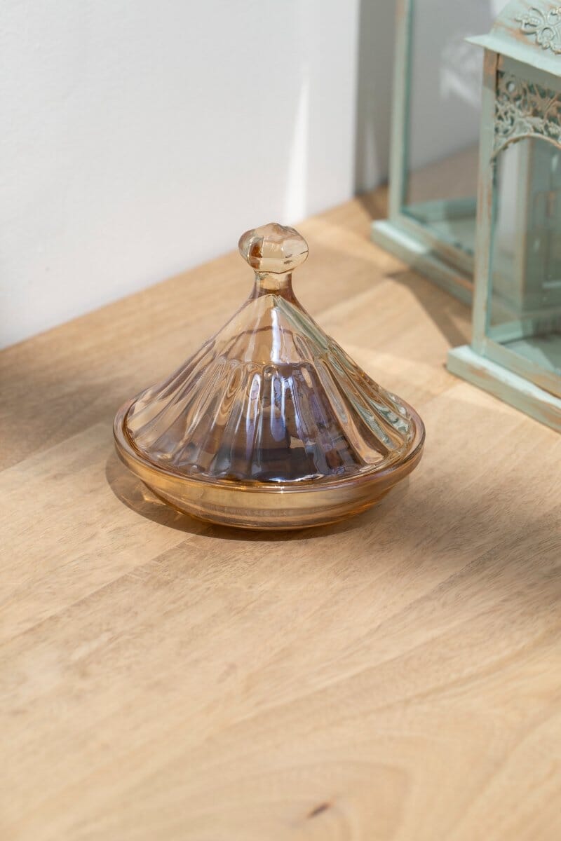 Ornate Brown Glass Jar with Dome Homekode 