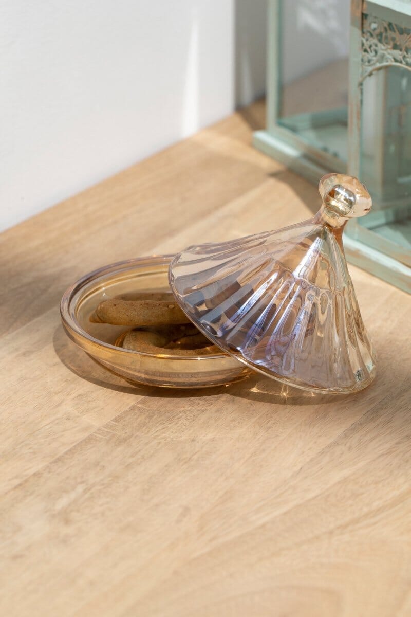 Ornate Brown Glass Jar with Dome Homekode 