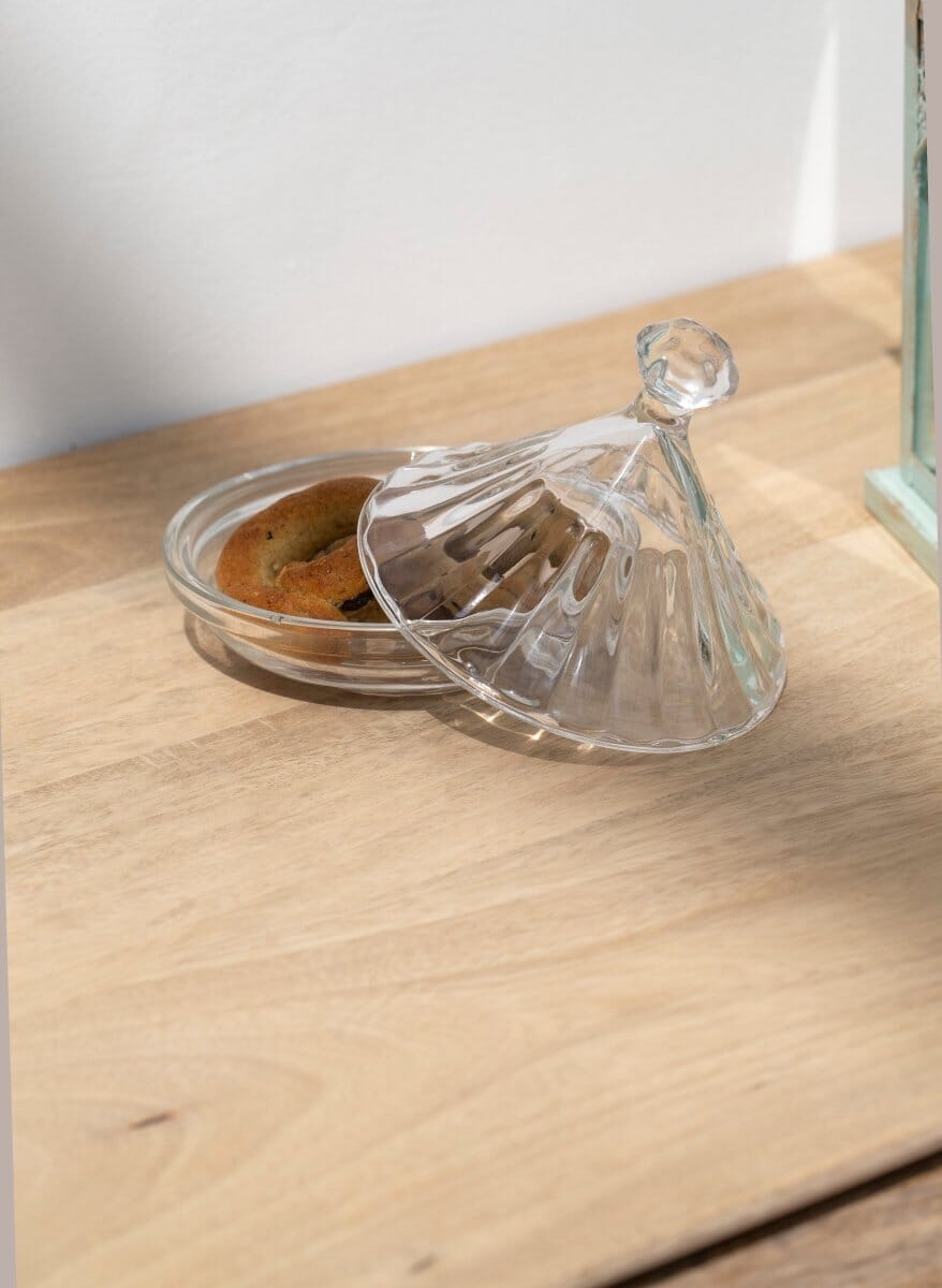 Ornate Clear Glass Jar with Dome Homekode 