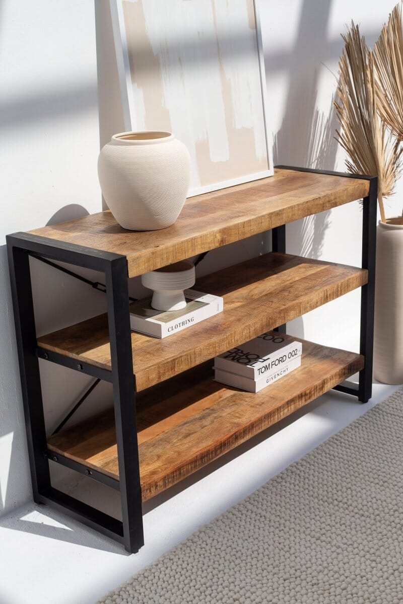 Keira Three Shelves Industrial Console 