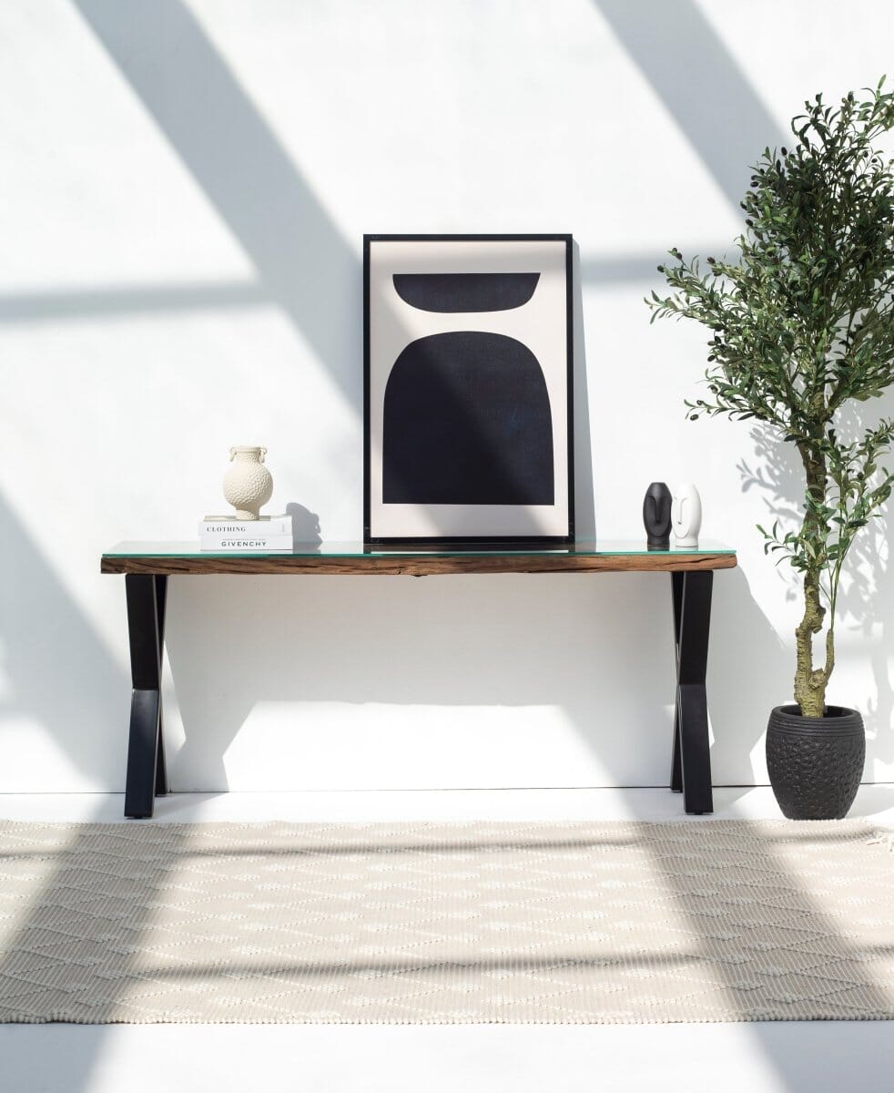 Railway Wood with Glass Top Console Table Homekode 