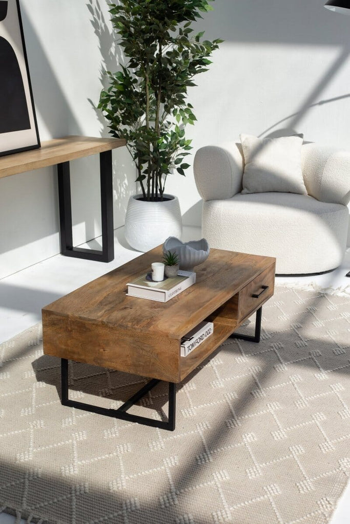 Elona Mango Wood Coffee Table with 1 Drawer & Shelf ART 