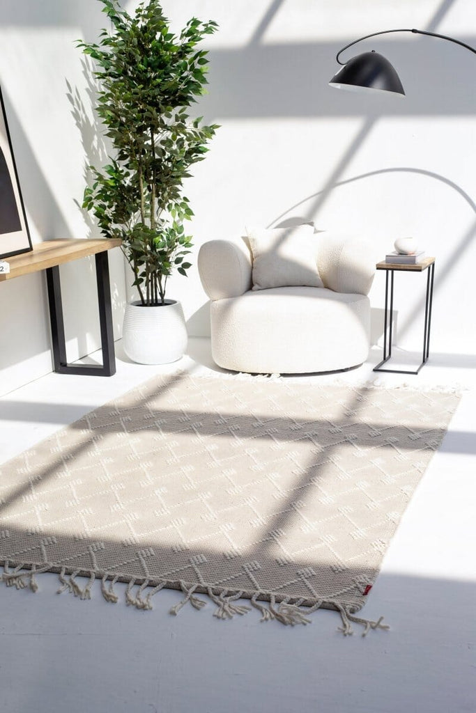 Whispering Meadows - Natural White with Tiny Dots Woven Rug (6 Sizes) WOVEN RUG RAM 