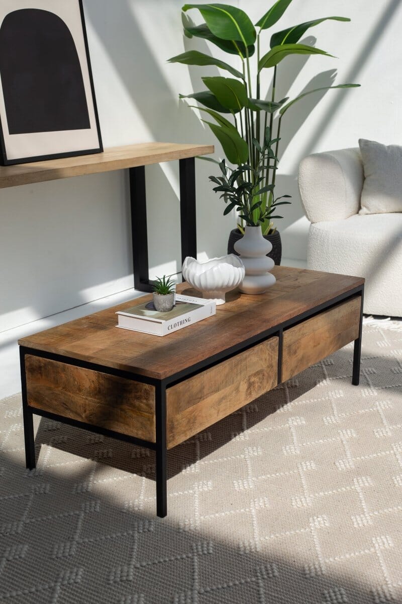 Two Drawers Mango Wood Coffee Table 