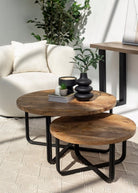 Lennox Round Industrial Wooden Nesting Coffee Table Set 