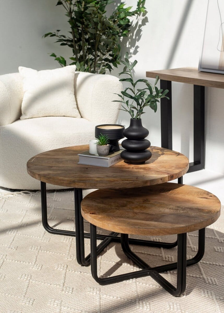 Lennox Round Industrial Wooden Nesting Coffee Table Set ART 