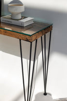 Railway Wood with Glass Top Console Table Homekode 